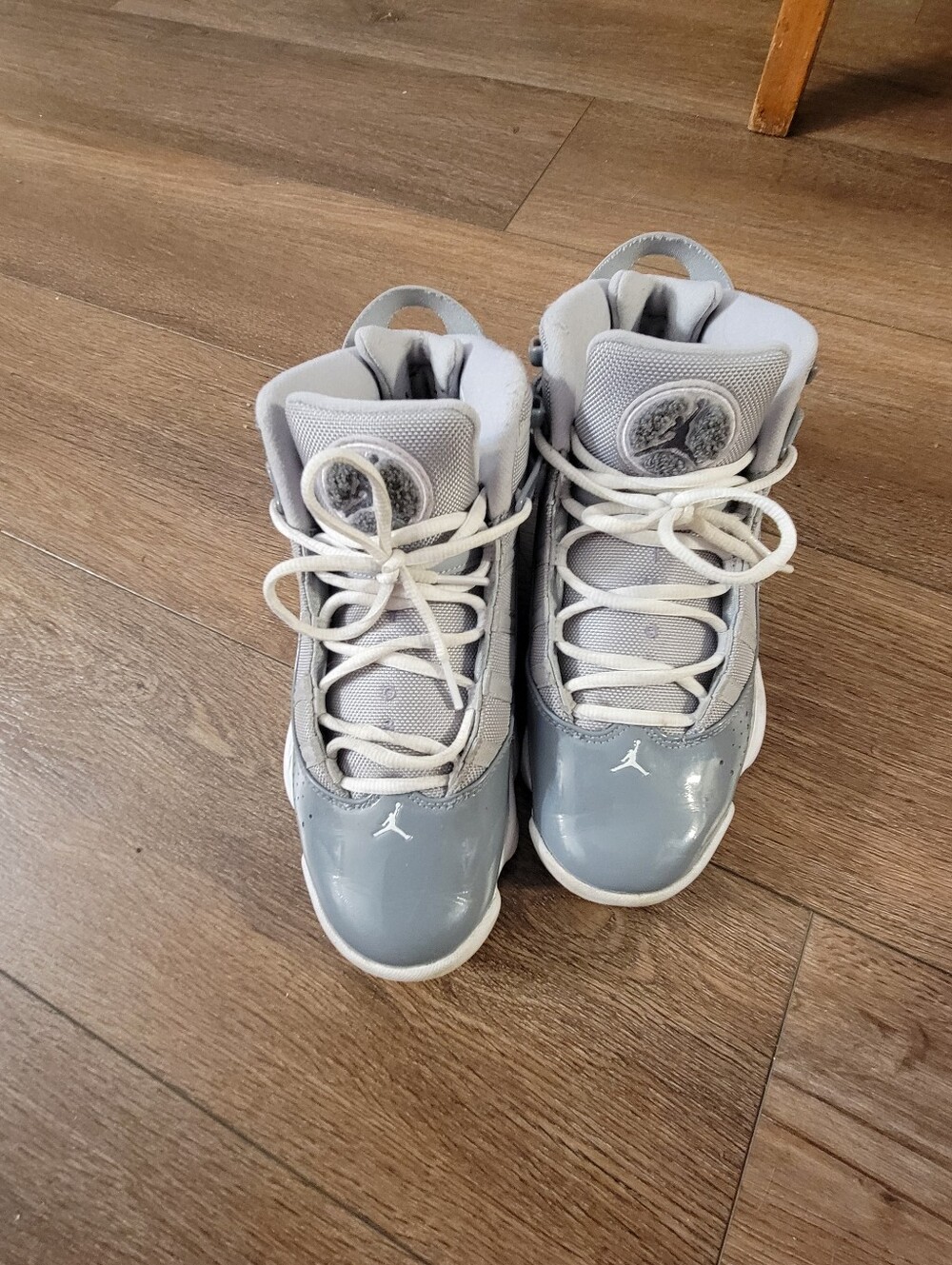 Jordan Youth Grey Patent Leather High-Top Sneakers